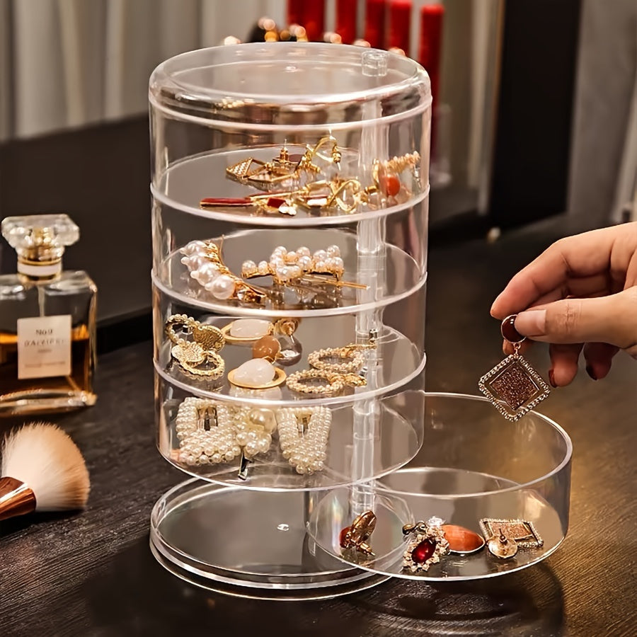 5-Layer Transparent Rotating Jewelry Organizer Box