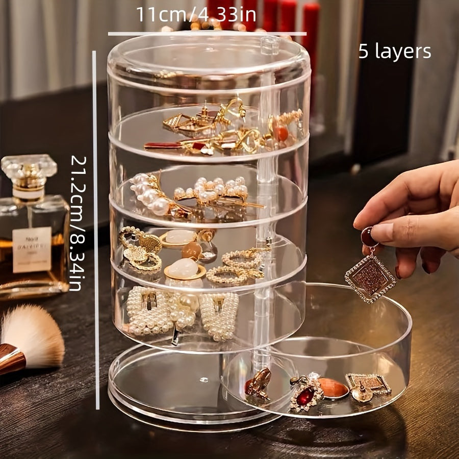 5-Layer Transparent Rotating Jewelry Organizer Box